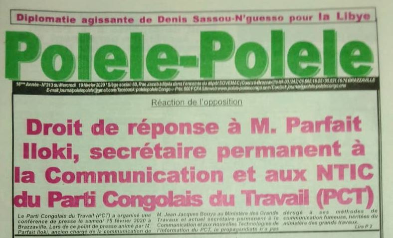 Droit de réponse à M. Parfait Iloki, secrétaire permanent à la Communication et aux NTIC du Parti Congolais du Travail (PCT)